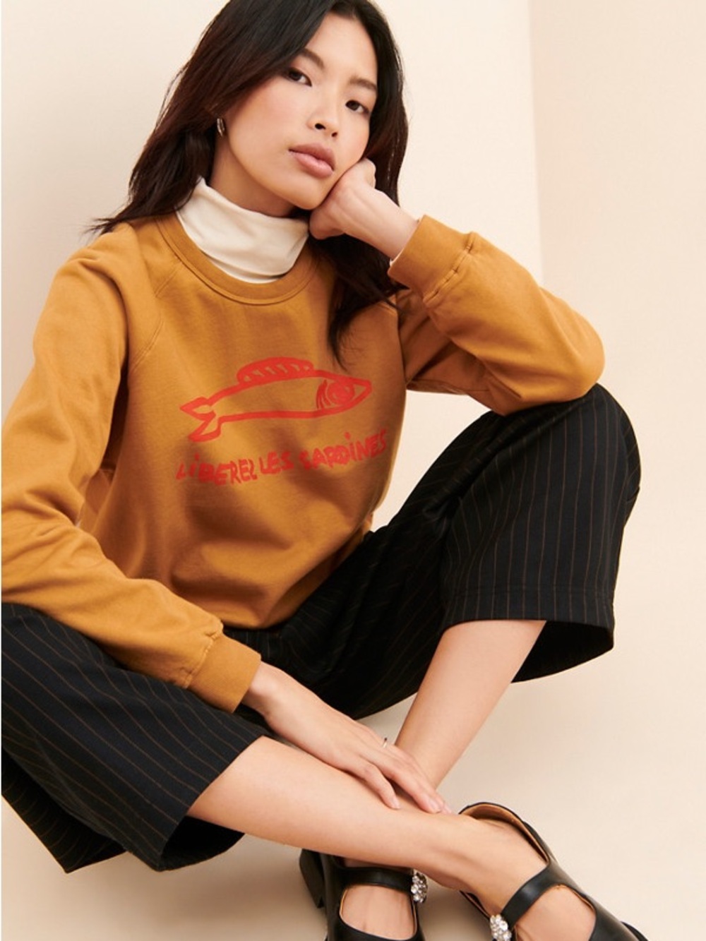 Clare V. Graphic Crewneck Sweatshirt - Liberez Les Sardines Size Small - Picture 2 of 7